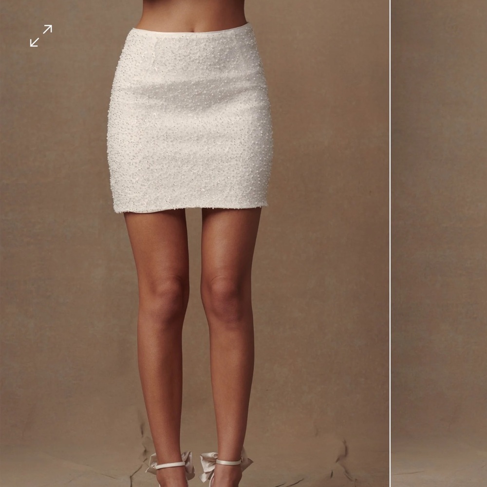 Meshki Skylar Pearl Beaded Mini Skirt, Size Large